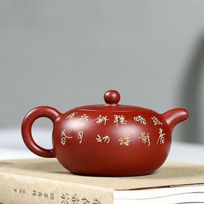 Handpainted Mountain-river Relief Tea Pot Marked True Yixing Zisha Dahongpao Pot