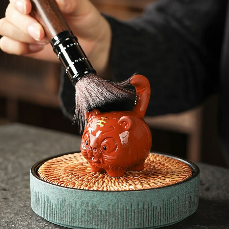 7.5cm Yixing Purple Clay Tiger Statue Figurine Tea Pets Tea Table Decor Tea Set