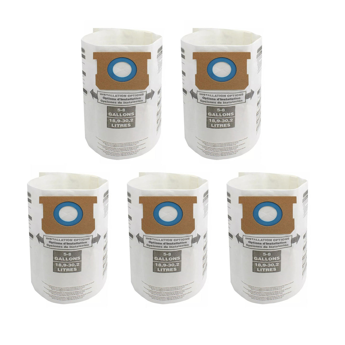 5 Pack Vacuum Cleaner Dust Bags For Shop Vac 5-8 Gallon Vacuum 9066100