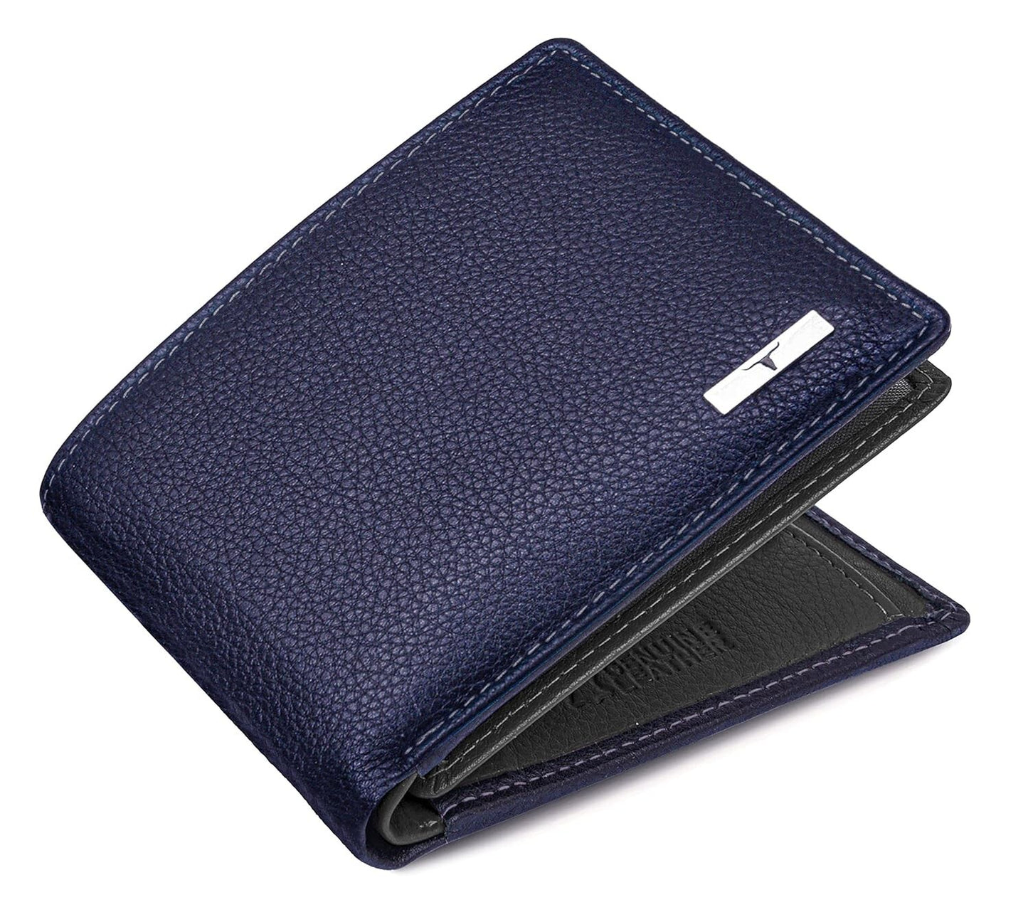 NEW BUE/GREY BI-FOLD LEATHER MEN'S WALLET RFID PROTECTION GIFT ITEM