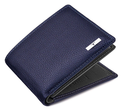 NEW BUE/GREY BI-FOLD LEATHER MEN'S WALLET RFID PROTECTION GIFT ITEM