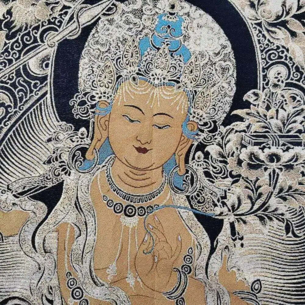 Retro Brocade Craft Thangka Embroidery Painting Caishen Buddha Tangka