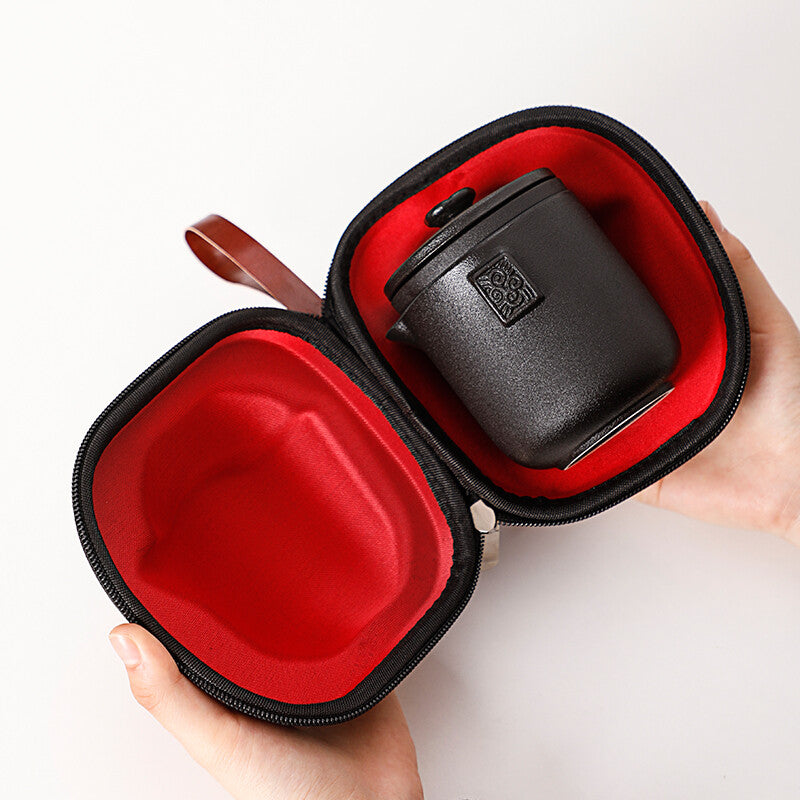Car Travel Tea Set Ceramic Outdoor Tea Pot Four Tea Cups Filter Net Portable Bag
