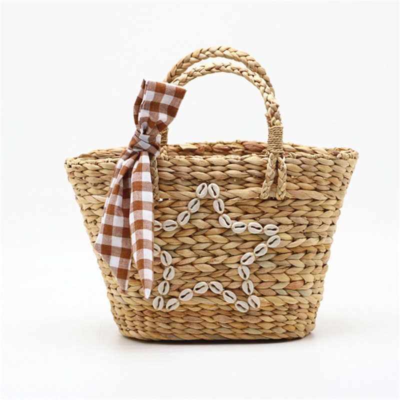Straw Bag Natural Corns Shell Rattan Knitting Scarf Shoulder Woven Beach Handbag