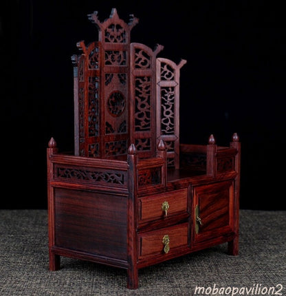 Old Rosewood Carved Miniature Display Table Buddha Altar Butsudan Shrine Praying
