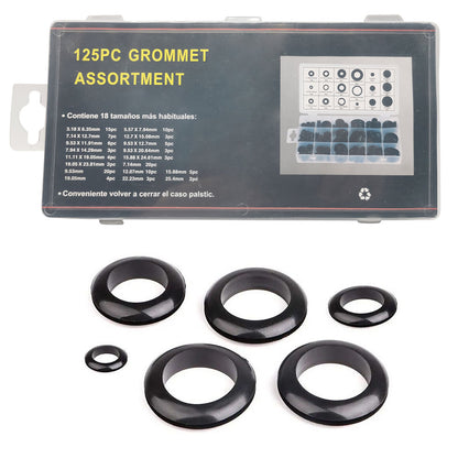 125PCS/Set Rubber Grommet Firewall Hole Plug Electrical Wire Gasket Assortment