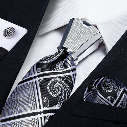 Men Necktie 3Pcs Luxury Striped Ties Cufflinks Pocket Square Wedding Accessories
