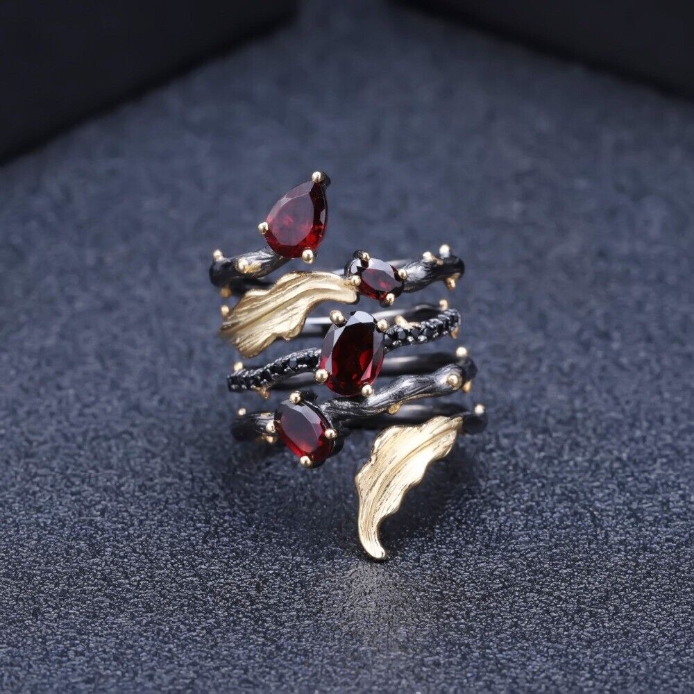 Natural 2.75Ct Red Garnet Gemstone Solid 925 Sterling Silver Vintage Ring