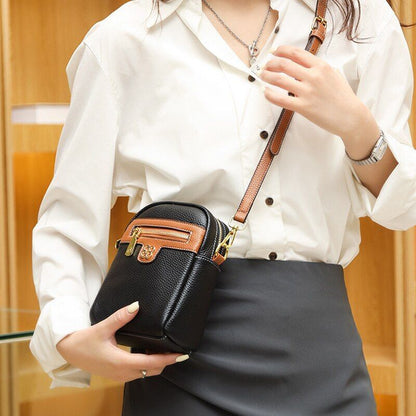 Fashion Messenger Handbag Genuine Leather Tote Shoulder Bags Black 15.5*19*7 CM