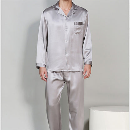 Men's Pajama Sets Mulberry Silk 100% Sleepwear Soft Long Sleeve Shirts Lapel New