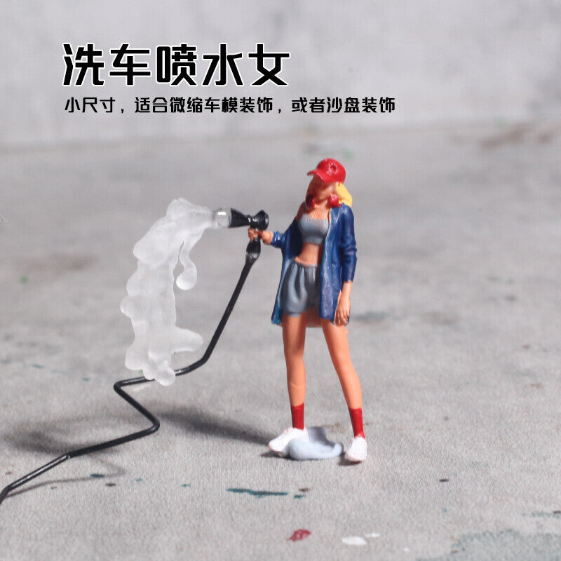 1/64 Car Wash Girls Figure Model City Garage Scene Display Props Model