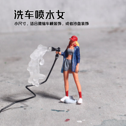 1/64 Car Wash Girls Figure Model City Garage Scene Display Props Model