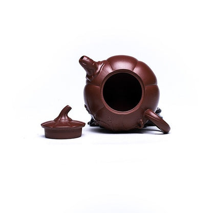 Full Handmade Tea Pot Marked Pumpkin Engraved True Yixing Zisha Purple Clay Pots