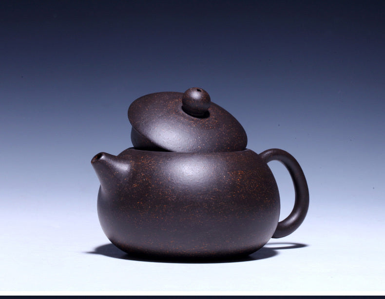 Authentic Yixing Zisha Teapot Marked Ball Shaped Infuser Holes Black Galaxy Clay