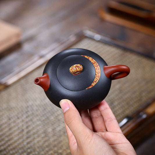 4.6" Collect Chinese Yixing Zisha Pottery Black Mud Clay 150ML Mesh Teapot 小月影