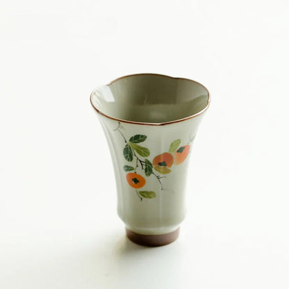 Chinese Teacup Hand Painted Persimmon Ceramic Tea Cup Flower Mouth Fragrance Cup