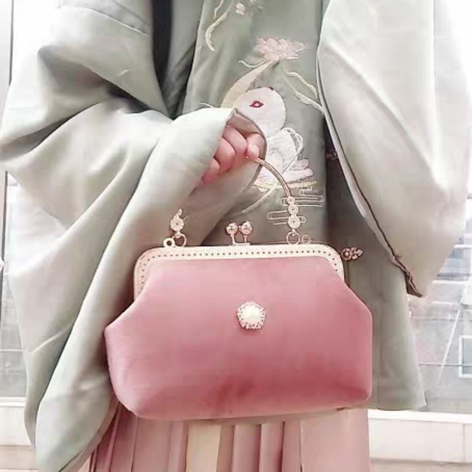 Beads Chain Bag 2 Straps Vintage Metal Shell Purse Velvet Shoulder Bag 20*14*6CM