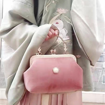 Beads Chain Bag 2 Straps Vintage Metal Shell Purse Velvet Shoulder Bag 20*14*6CM