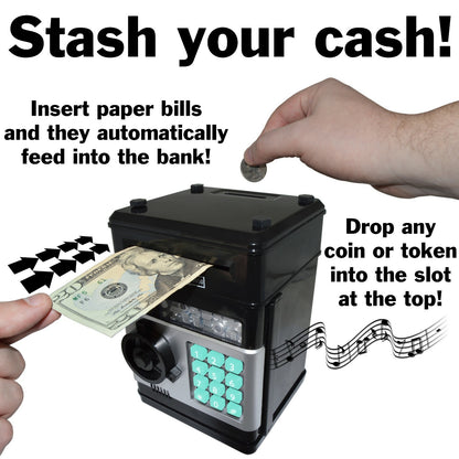 Cash Vault for Kids - Password Protect Your Bills and Coins - Musical Bank Safe