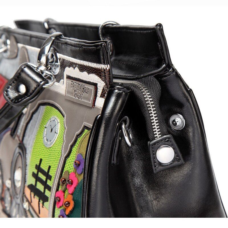 Synthetic Leather Shoulder Bag Patchwork Embroidery Messenger Bag Handbags Totes