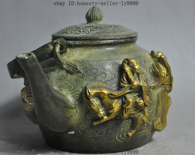 6" china bronze gilt Pat Sin Eight Immortals God statue Kettle Teapot Tea maker