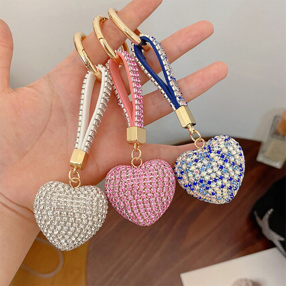 Car Hanging Bag Pendant Key Ring Jewelry Accessories Rhinestone Heart Keychain