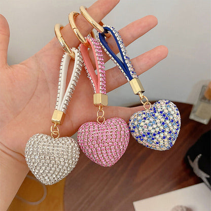 Car Hanging Bag Pendant Key Ring Jewelry Accessories Rhinestone Heart Keychain