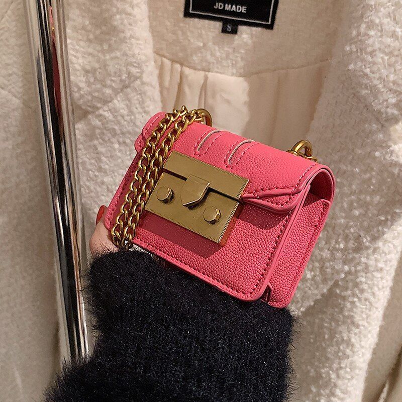 Synthetic Leather Shoulder Bags Luxury Handbag Purse 7*10*4CM Leisure Pink Black