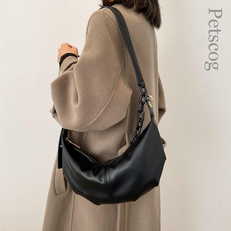 Soft Leather Handbags Vintage Crossbody Bags Solid Chains Shoulder Bag 34*13*9CM