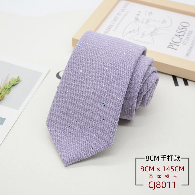 Men Neckties 8cm Width Shiny Linen Cotton Solid Sequin Women Neckwear Casual Tie
