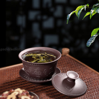 Handmade Gaiwan Real Yixing Zisha Tureen Original Ore Covered Bowl With Saucer