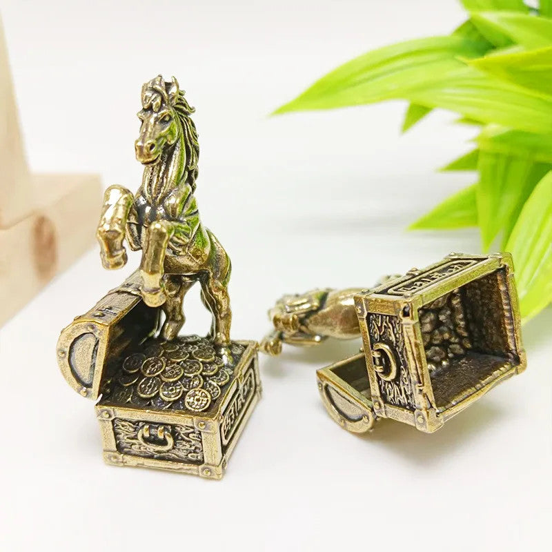 5.3cm Brass Handcarved Zodiac Horse Statue Tea Pet Feng Shui Wealth Ornament
