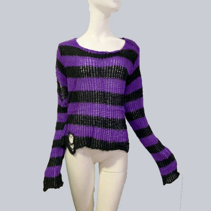 Unisex Sweater Plus Size Punk Long Dress Hollow Hole Broken Jumper Loose Thin