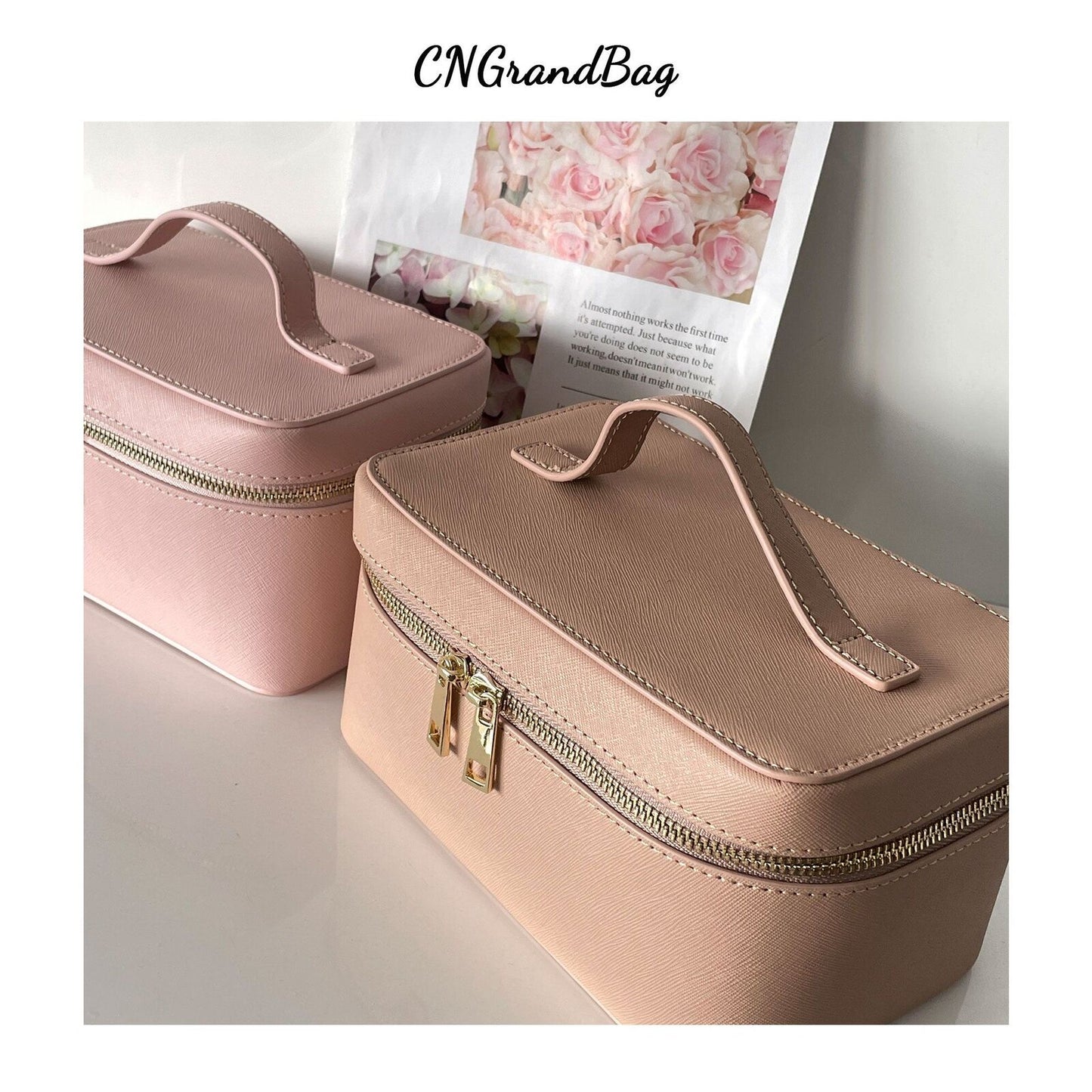 Leather Travel Case Bag Portable Hanging Makeup Organizer Cosmetic Bag For Women