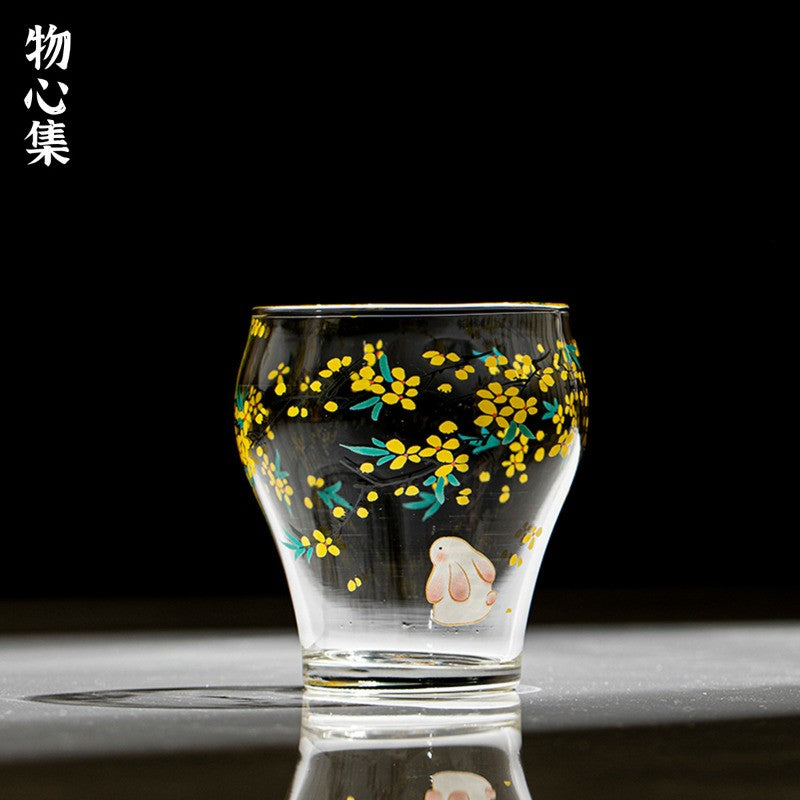 230ml Heat-resistant Glass Handpainted Osmanthus Rabbit Teacup Master Cup