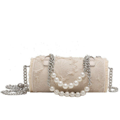 Pearl Chain Shoulder Bag Handbag Messenger Hand Cylinder Bag Purse 21*10*10 CM