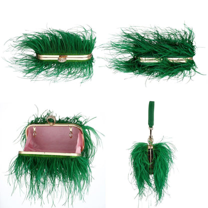 Luxury Ostrich Feather Evening Bag Shoulder Crossbody Bag Party Clutch 19*6*10CM
