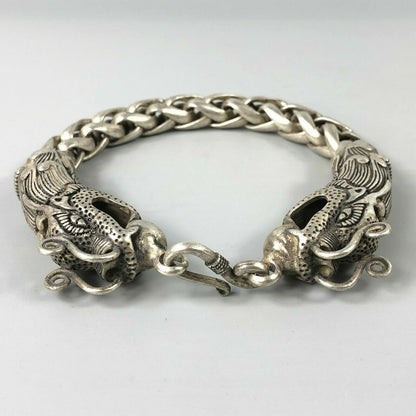 Chinese Rare Collectible Tibet Silver Handwork Dragon Amulet Bracelet Exquisite