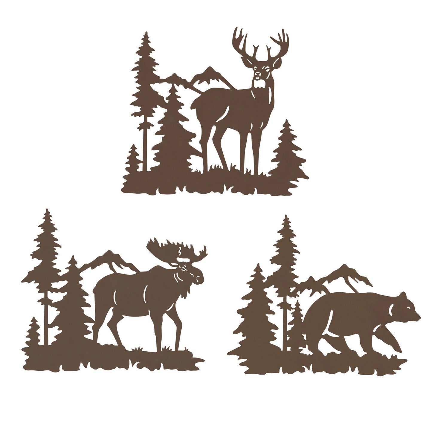 Deer Bear Moose In The Forest Pine Tree, Set Of 3 Concise Decoration Hanging