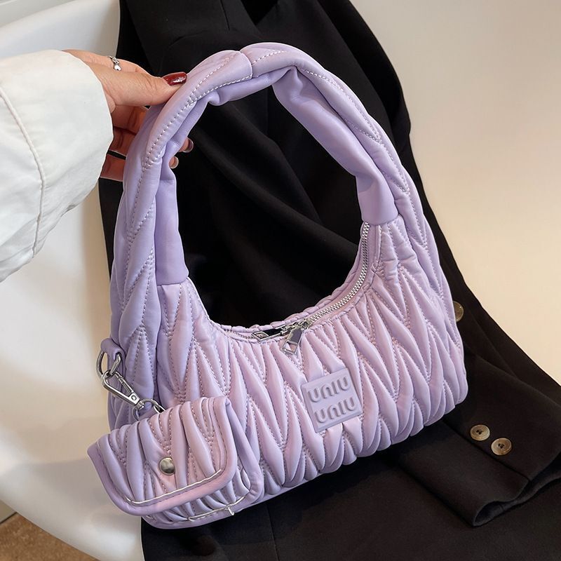 Pleated Shoulder Armpit Purses Hand Bags Branded Embroidery Purses Handbag 1 PC