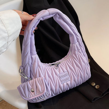 Pleated Shoulder Armpit Purses Hand Bags Branded Embroidery Purses Handbag 1 PC