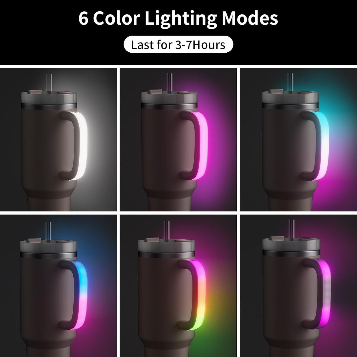 6 Colors LED Light-Up Tumbler Handle for Stanley 40oz/30oz, Comfortable Cup Hand