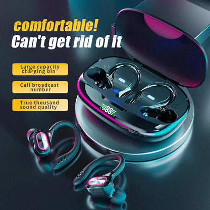 Bluetooth Headset 5.0 True Wireless Earbuds Headphones Ear Hook With Power Bank