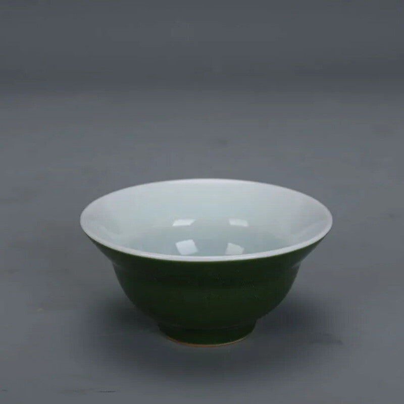 3.2" Chinese Jingdezhen Army Green Glaze Porcelain Gongfu Teacup Cup