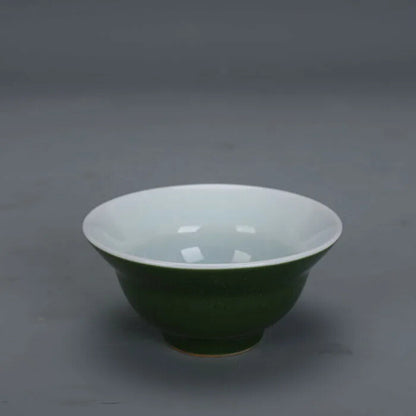 3.2" Chinese Jingdezhen Army Green Glaze Porcelain Gongfu Teacup Cup