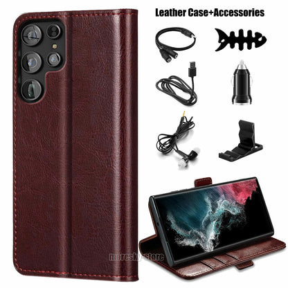 For Samsung Galaxy S22 Ultra/+ 5G Case Leather Wallet Flip Stand Cover Accessory