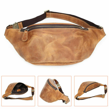 Men's Light Brown Vintage Leather Small Belt Bag Waist Belt Fanny Pack Sports