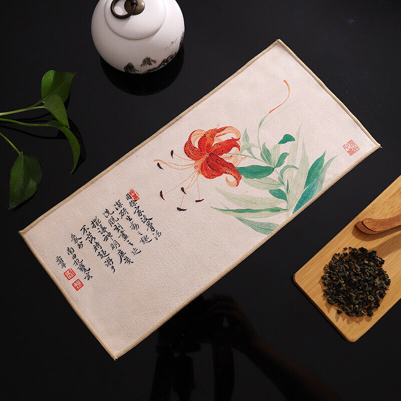 Painted Chinese Style Thick Tea Towel Super Absorbent Tea Cleaning Set Cup Mat.