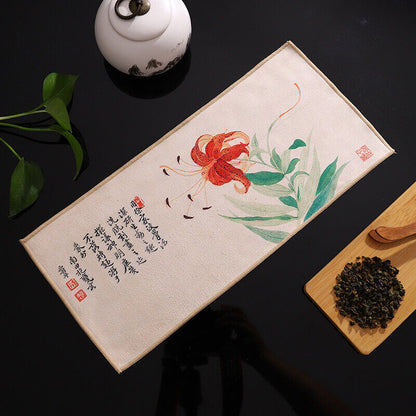 Painted Chinese Style Thick Tea Towel Super Absorbent Tea Cleaning Set Cup Mat.