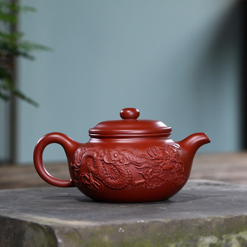 China Yixing Zisha Pottery Clovershrub Clay Handmade 250cc Dragon Grain Teapot